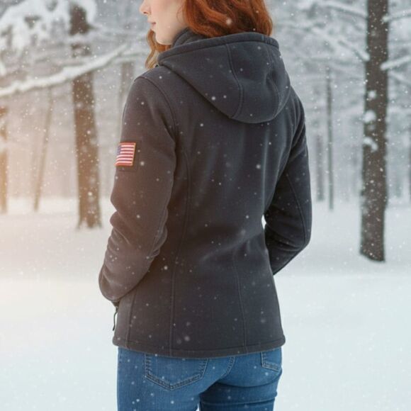 Dewbu Heated Hooded Parka Polar Fleece Jacket XL - 12V Battery & 3 Heat Settings - Picture 3 of 14